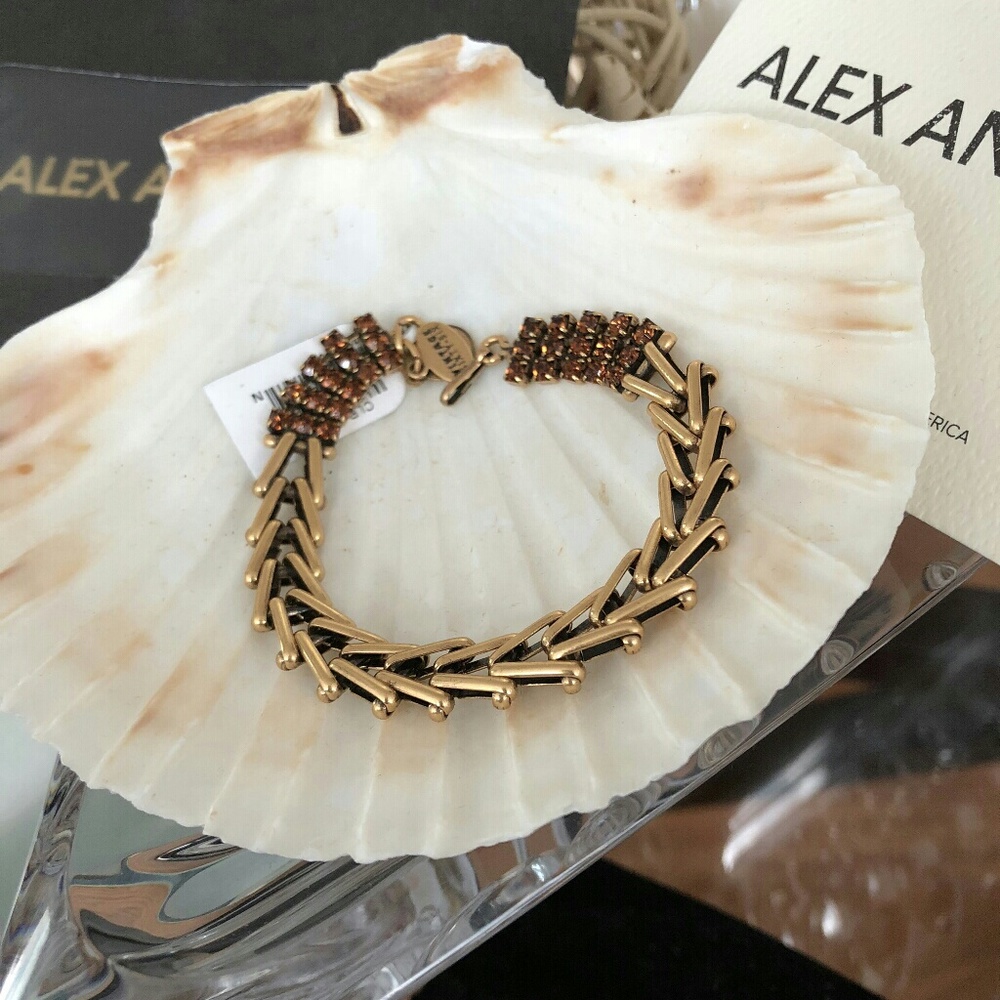 Alex and Ani Brown Glass and Gold Bracelet